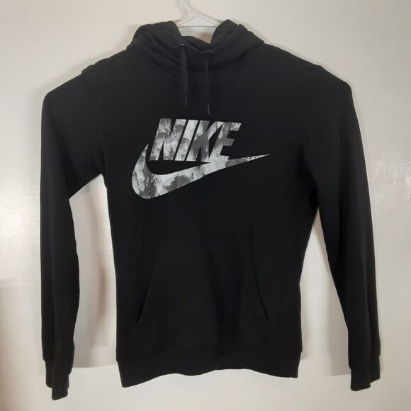 Nike Hoodie Women S Black Sweatshirt Sweater Swoosh Lightweight Thin Turtleneck - Picture 1 of 7